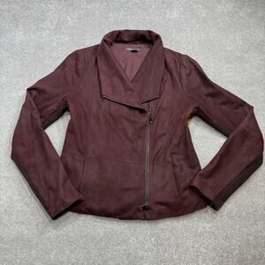 VINCE Brown Leather Draped Zip Moto Jacket Cashwool Chocolate Brown Size XL